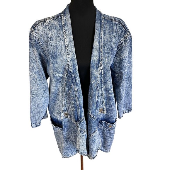 Vtg Womens Denim Jacket Acid Wash Oversized Large Pockets Western Cotton USA - Picture 1 of 8